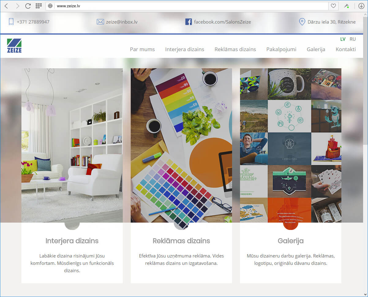 Dizaina studijas «Zeize» mājas lapa