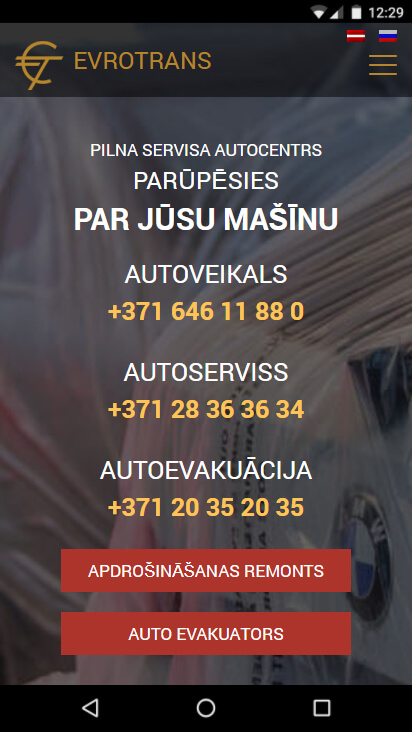 Autoserviss EVRO TRANS - mobīla versija