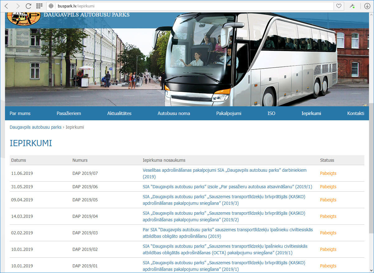 Даугавпилсский автобусный парк - закупки
